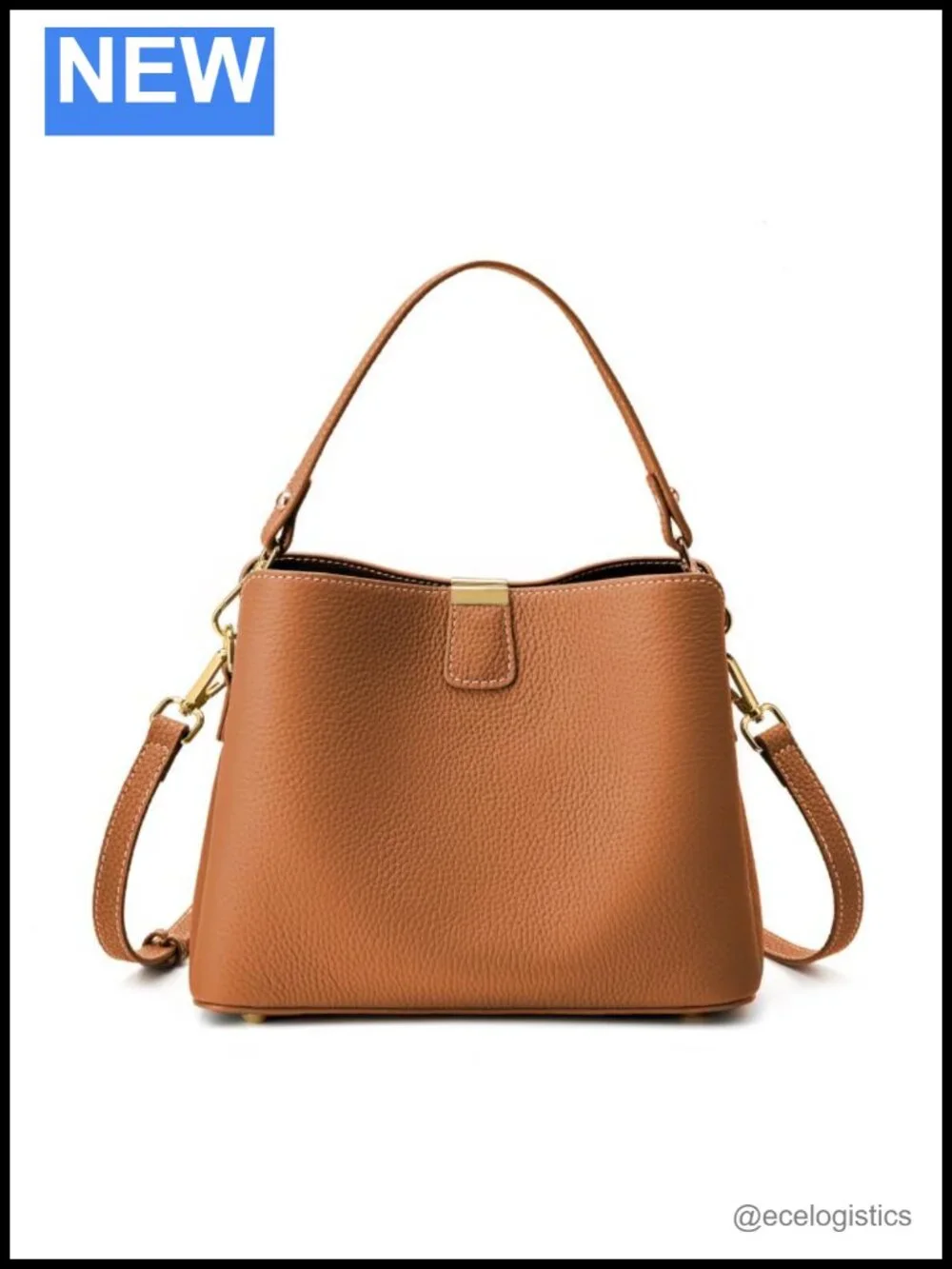 Women's Genuine Leather Bucket Bag, 3-Way Wearable Crossbody Shoulder Purse